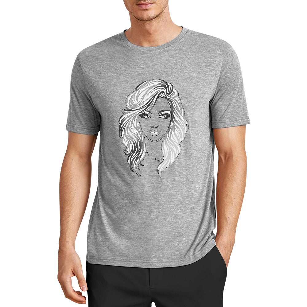 T-shirt Retrato Line Art — Mulher com Cabelo Ondulado