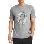 T-shirt Retrato Line Art — Mulher com Cabelo Ondulado