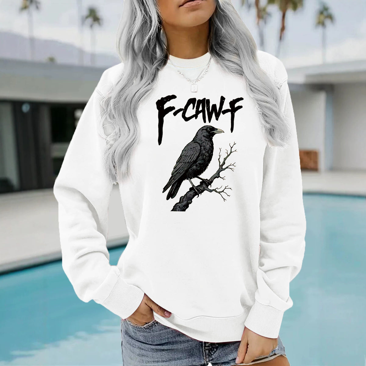 Gothic letter printed round neck hoodie