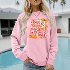 Pumpkin print loose round neck hoodie
