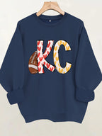 Love football letter printed round neck fleece hoodie