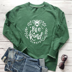 Bee Kind letter bee print round neck long sleeved sweatshirt