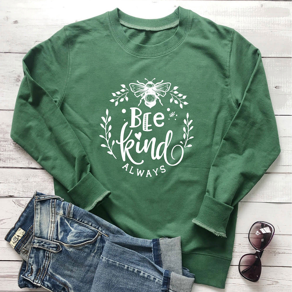 Bee Kind letter bee print round neck long sleeved sweatshirt