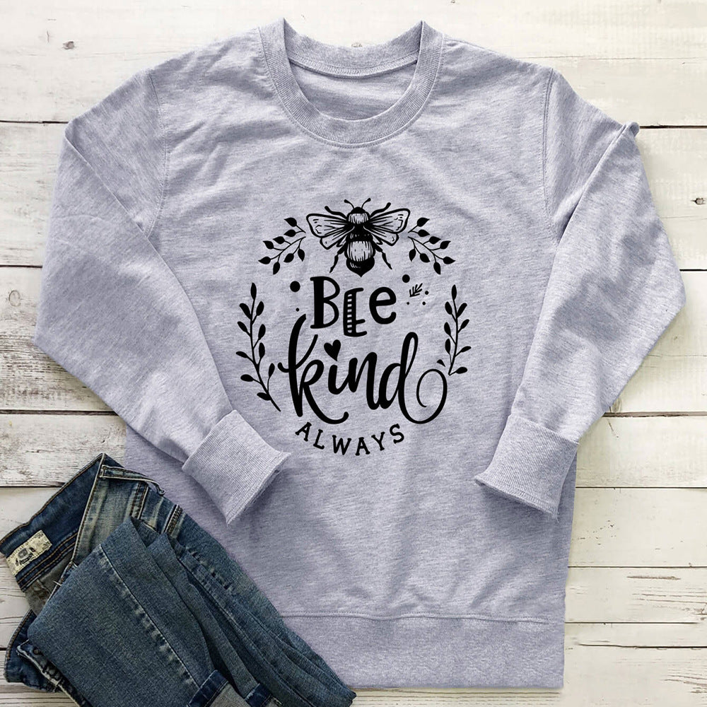 Bee Kind letter bee print round neck long sleeved sweatshirt