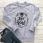 Bee Kind letter bee print round neck long sleeved sweatshirt