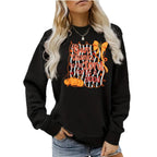 Pumpkin print loose round neck hoodie