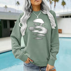 Blurred face printed round neck fleece hoodie