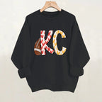 Love football letter printed round neck fleece hoodie