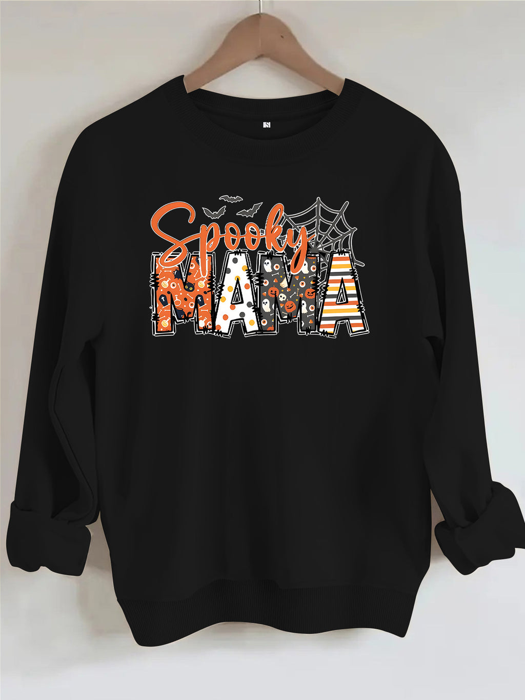 Spider print loose women's fleece hoodie