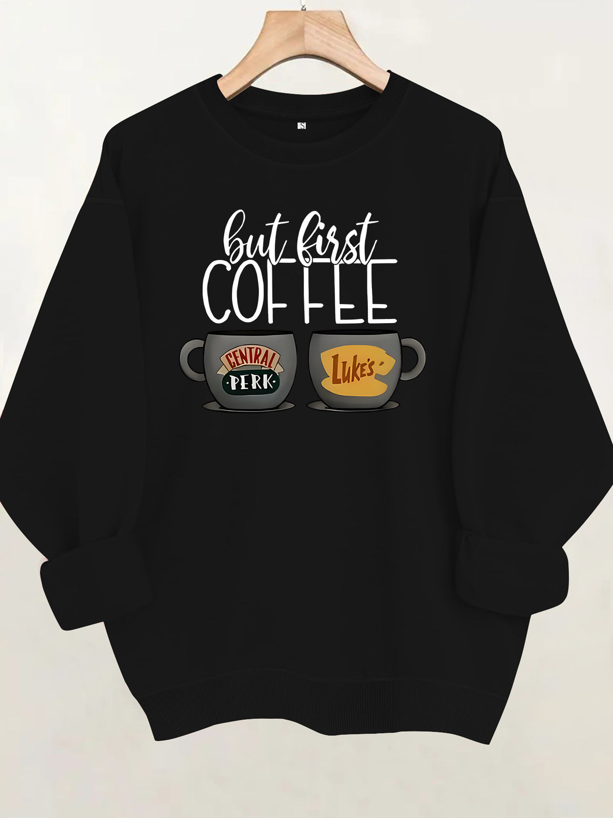 Coffee cup printed fleece hoodie