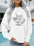 Blurred face printed round neck fleece hoodie