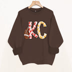 Love football letter printed round neck fleece hoodie