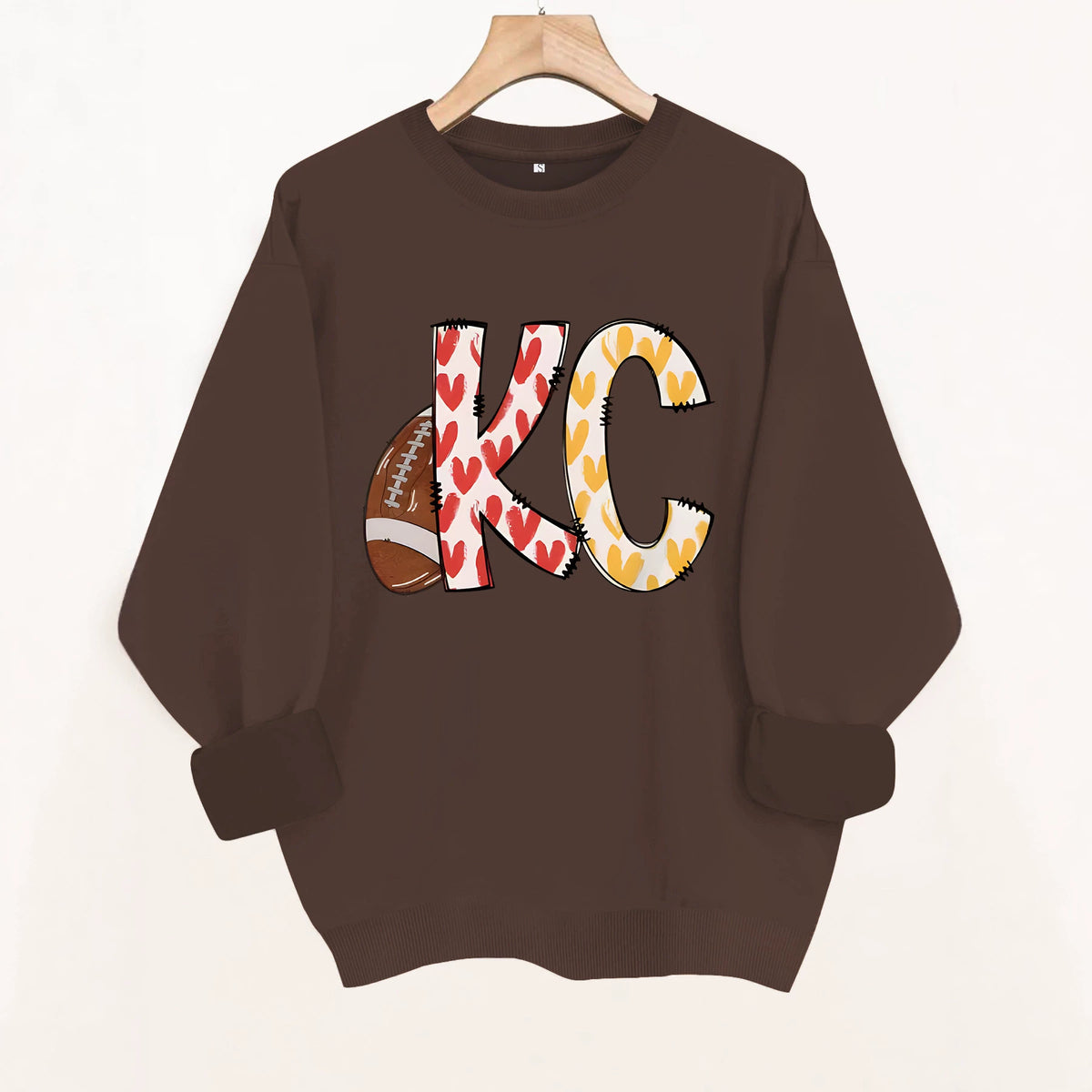 Love football letter printed round neck fleece hoodie