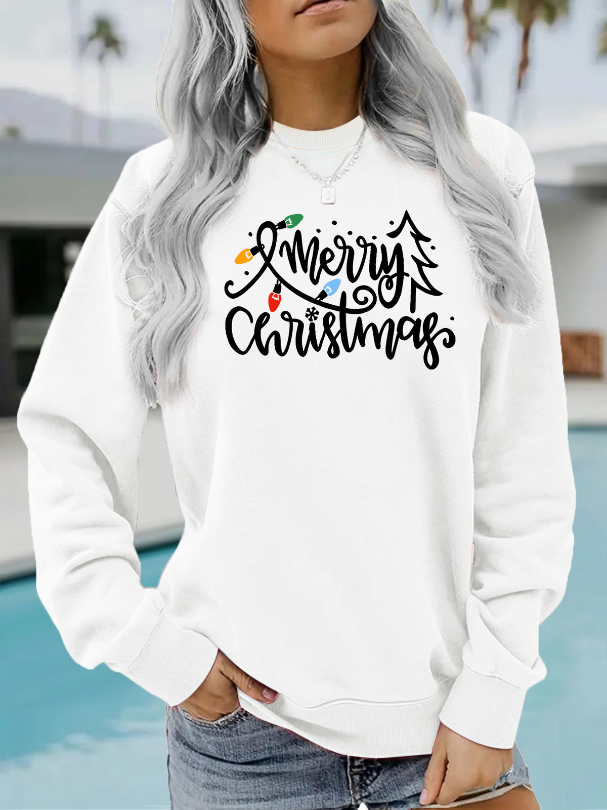Light strip printed loose women's fleece hoodie