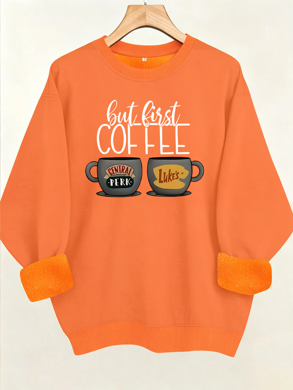 Coffee cup printed fleece hoodie