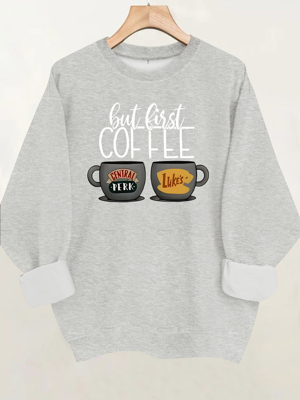 Coffee cup printed fleece hoodie