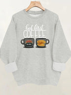 Coffee cup printed fleece hoodie