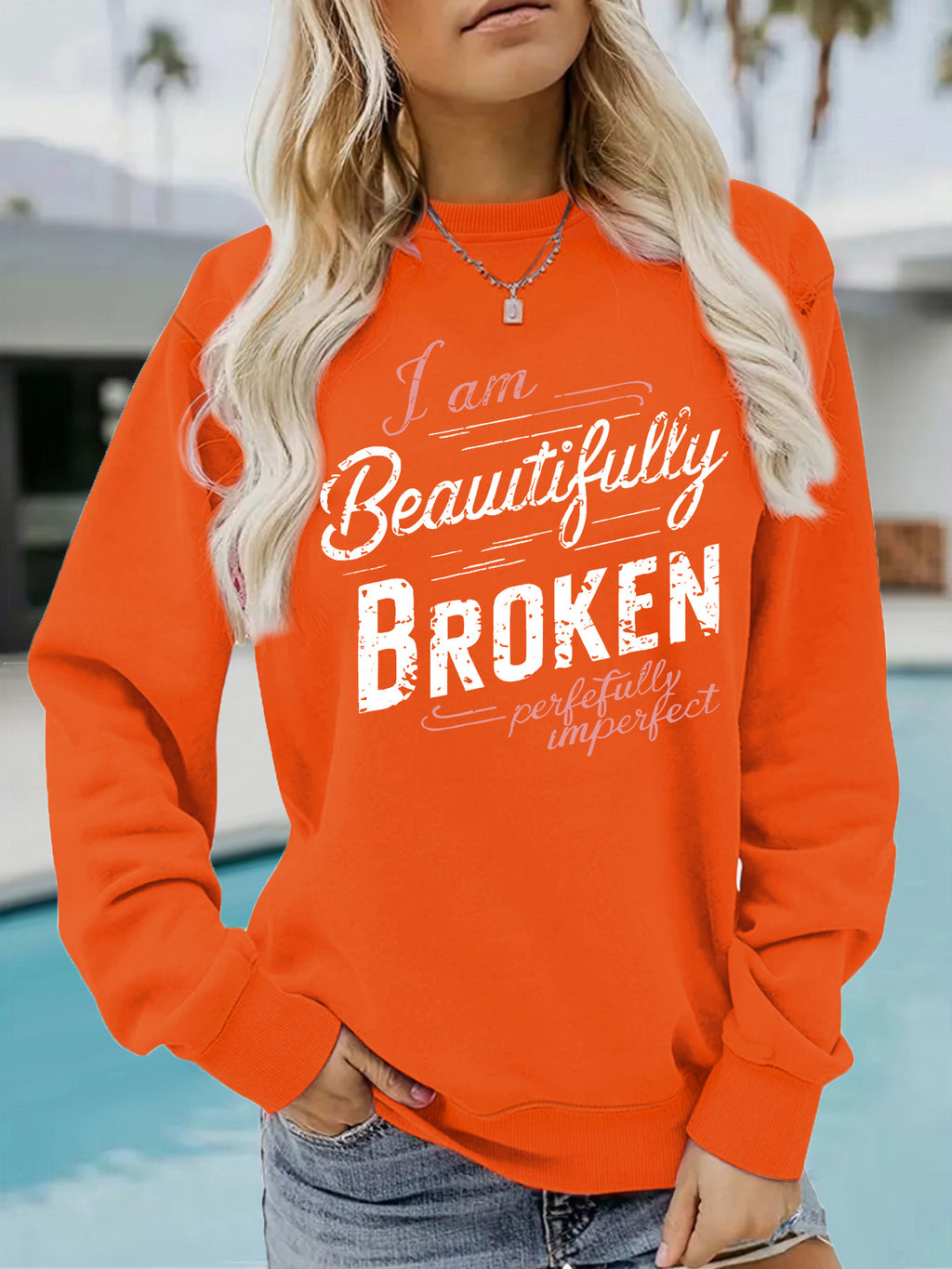 Letter pattern printed round neck hoodie