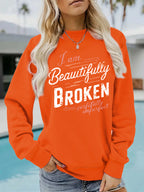 Letter pattern printed round neck hoodie