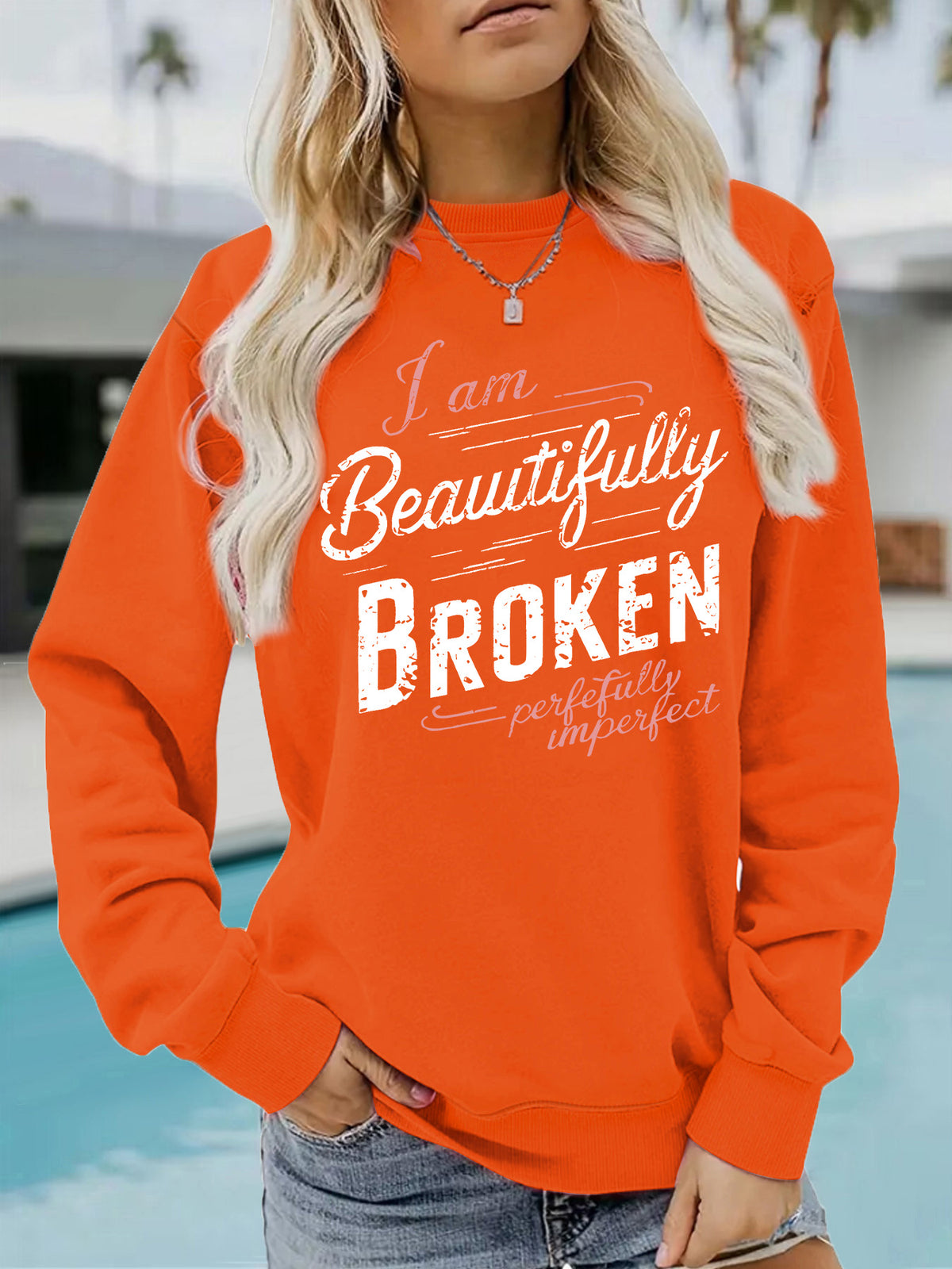 Letter pattern printed round neck hoodie