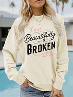 Letter pattern printed round neck hoodie