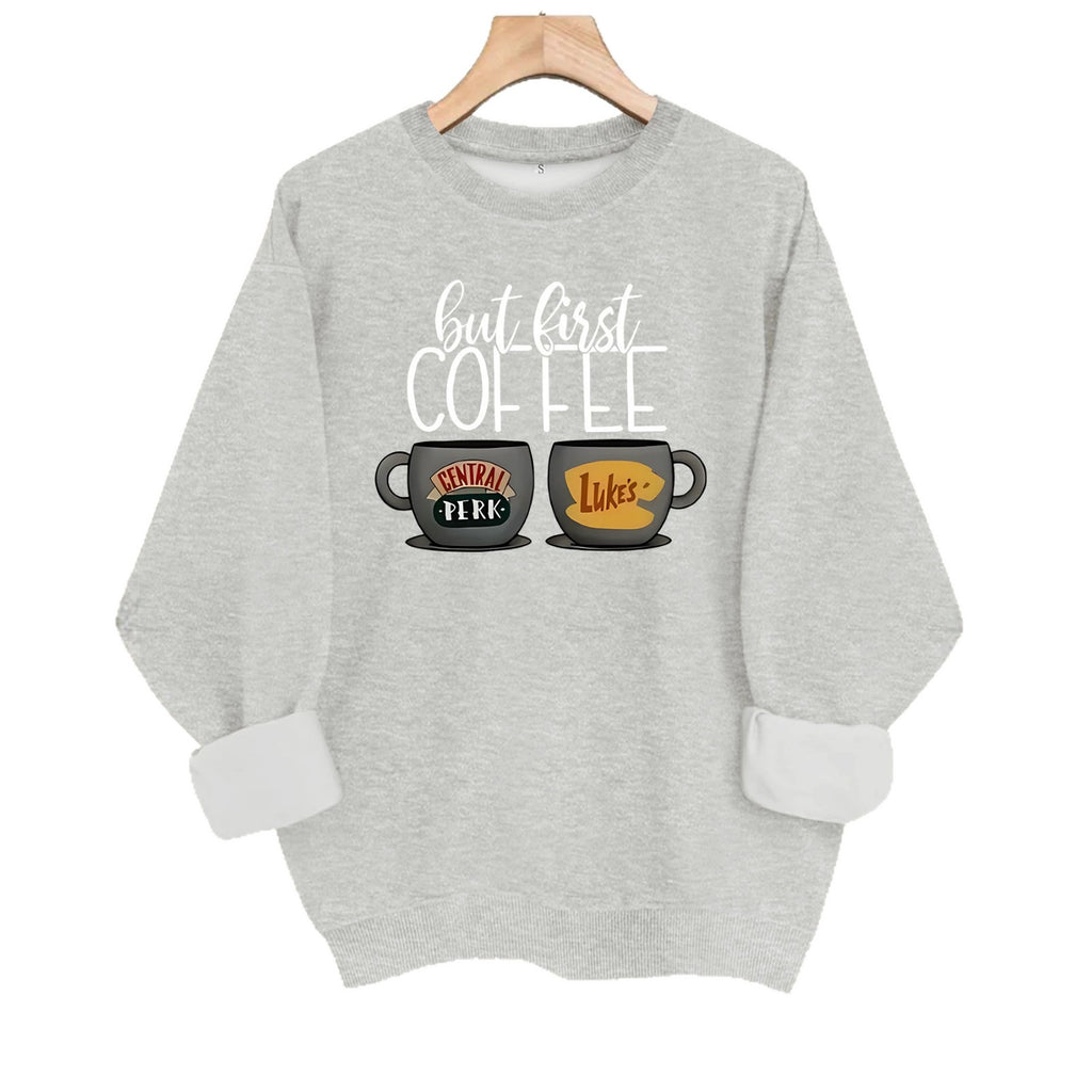 Coffee cup printed fleece hoodie