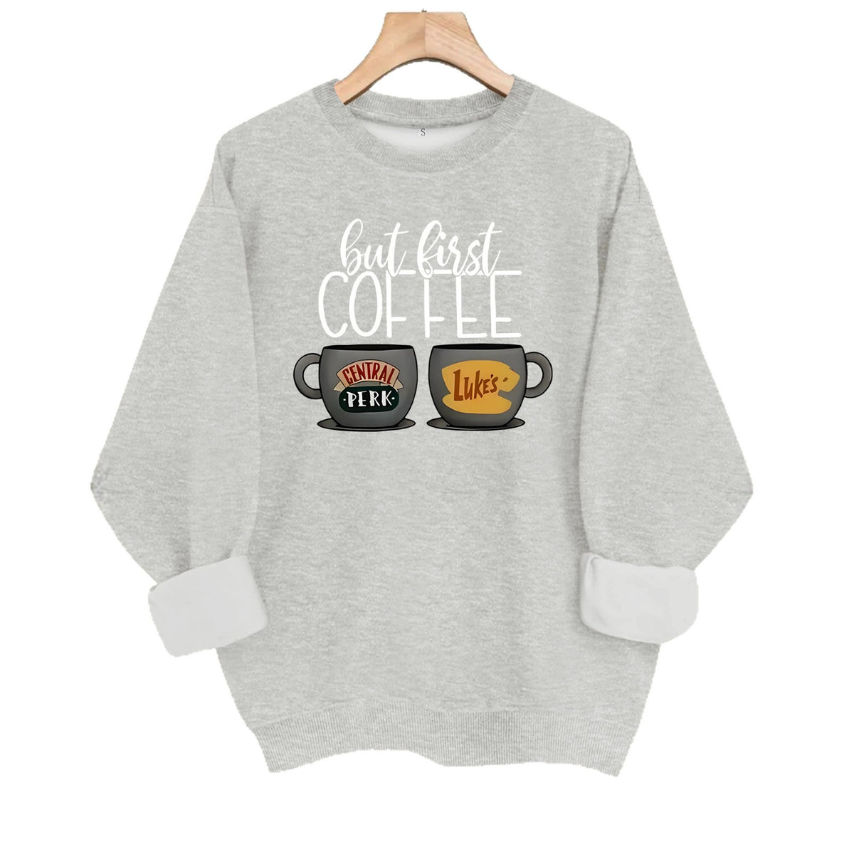 Coffee cup printed fleece hoodie