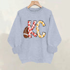 Love football letter printed round neck fleece hoodie
