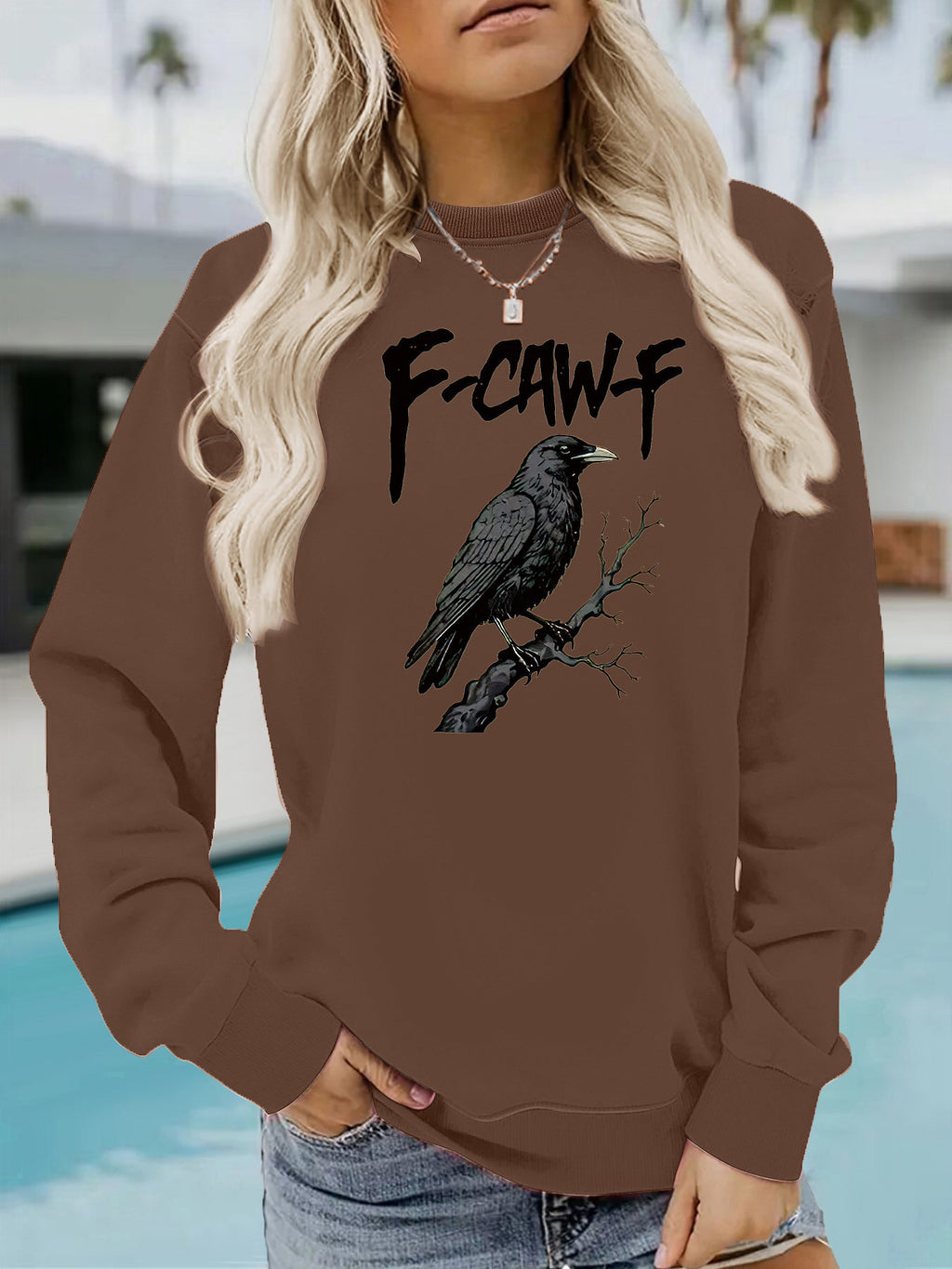 Gothic letter printed round neck hoodie