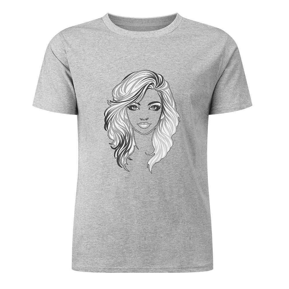 T-shirt Retrato Line Art — Mulher com Cabelo Ondulado