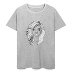 T-shirt Retrato Line Art — Mulher com Cabelo Ondulado