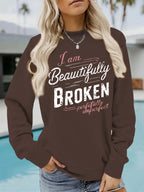 Letter pattern printed round neck hoodie