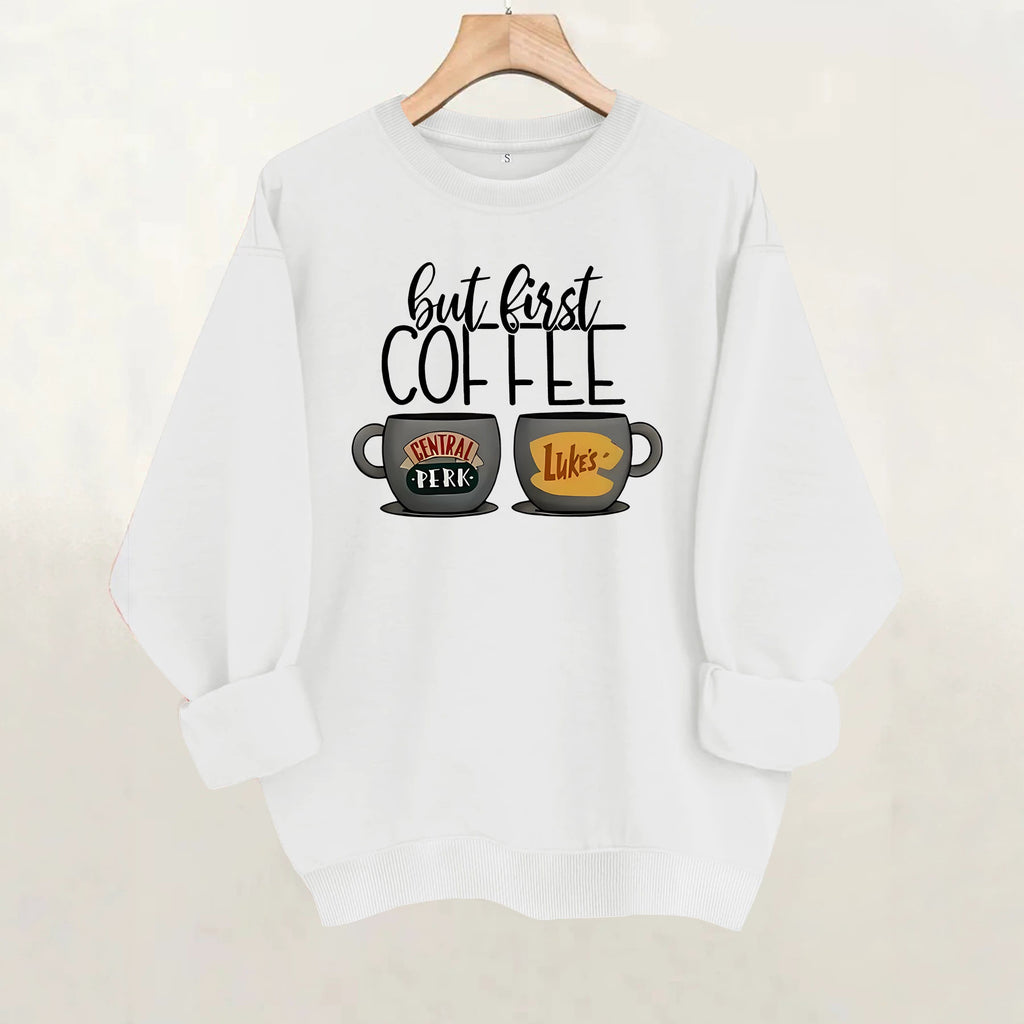 Coffee cup printed fleece hoodie