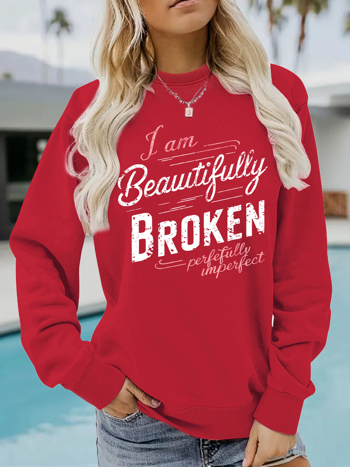 Letter pattern printed round neck hoodie