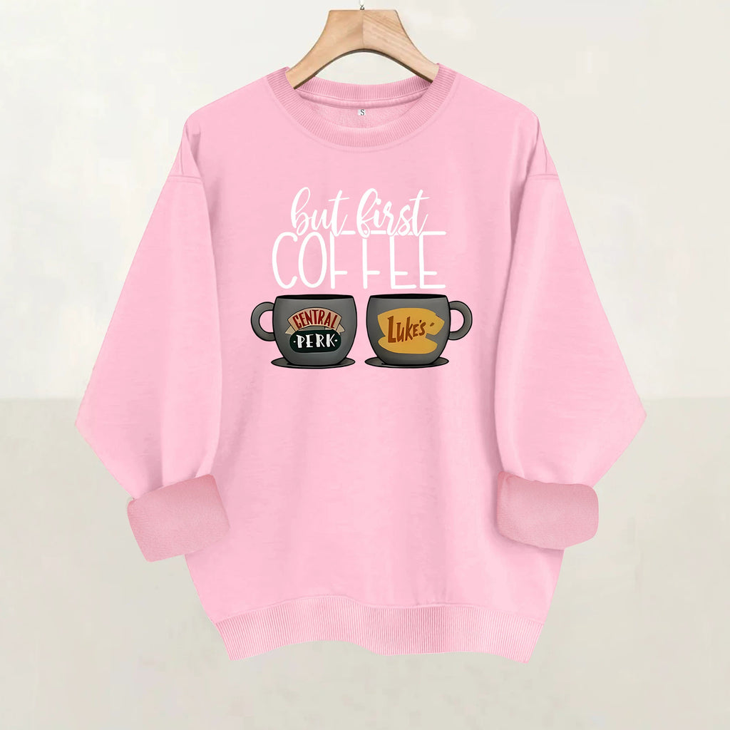 Coffee cup printed fleece hoodie