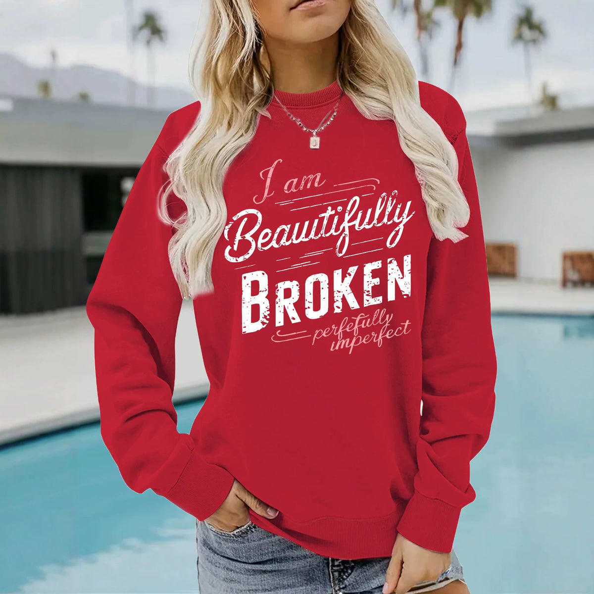 Letter pattern printed round neck hoodie