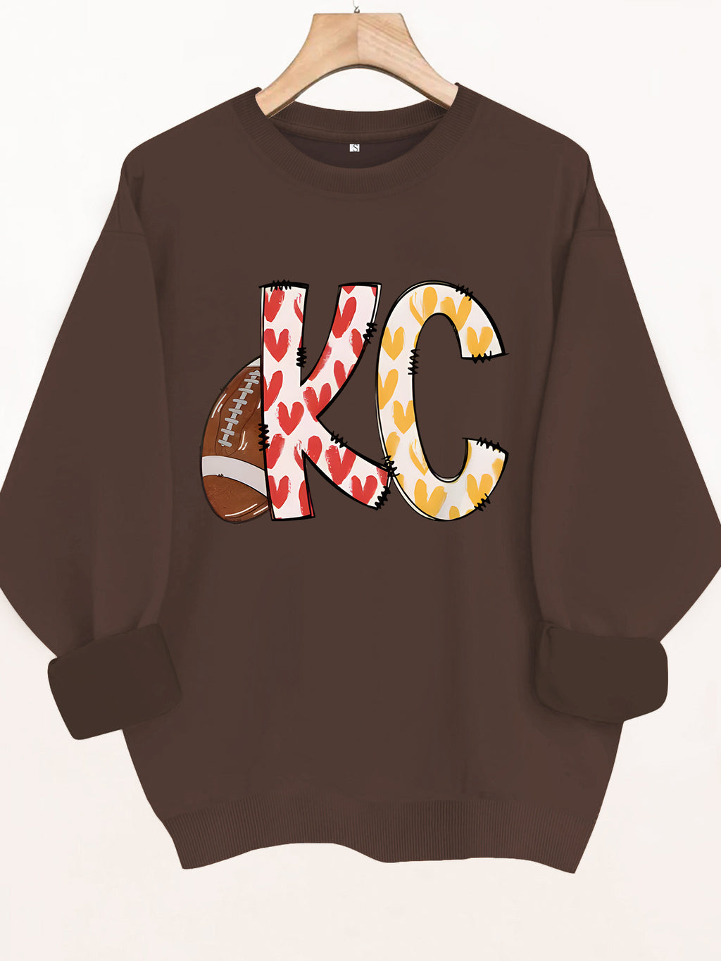 Love football letter printed round neck fleece hoodie