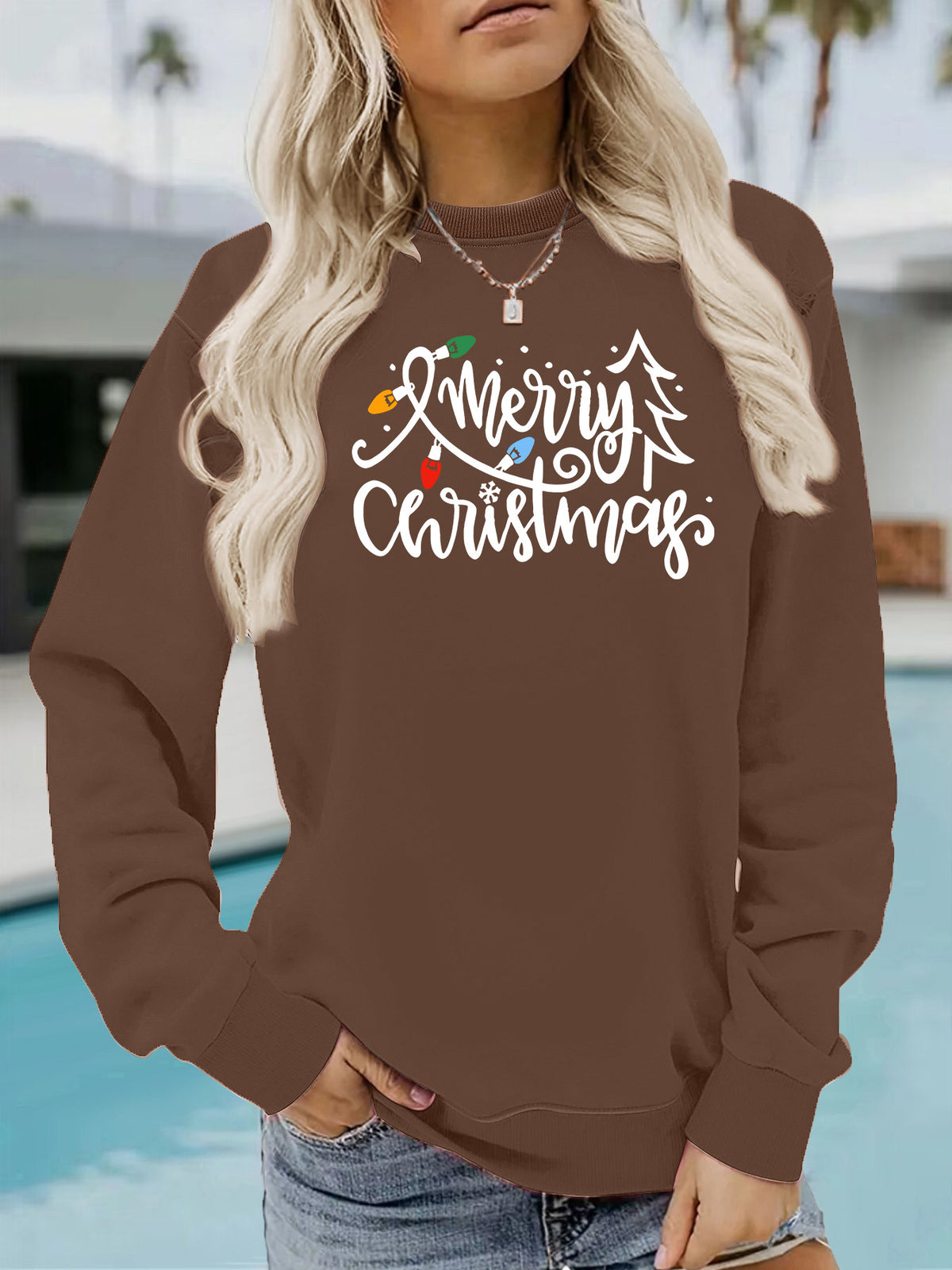 Light strip printed loose women's fleece hoodie