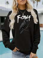 Gothic letter printed round neck hoodie