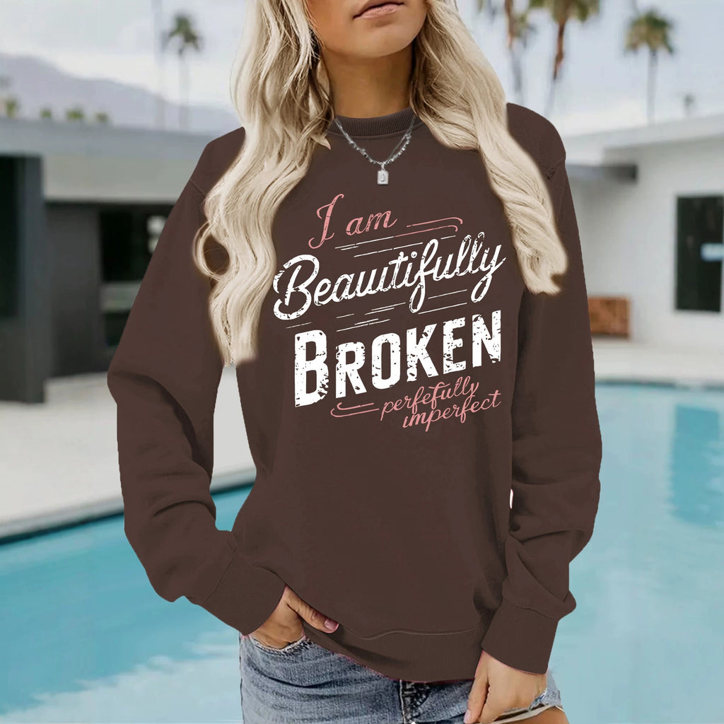 Letter pattern printed round neck hoodie