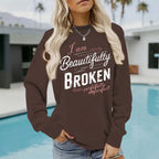 Letter pattern printed round neck hoodie