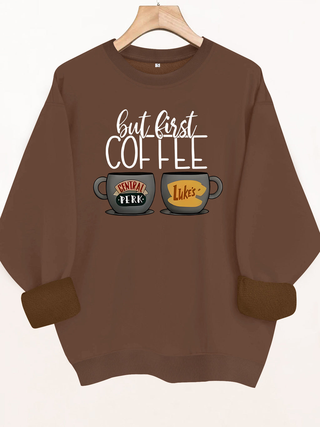 Coffee cup printed fleece hoodie
