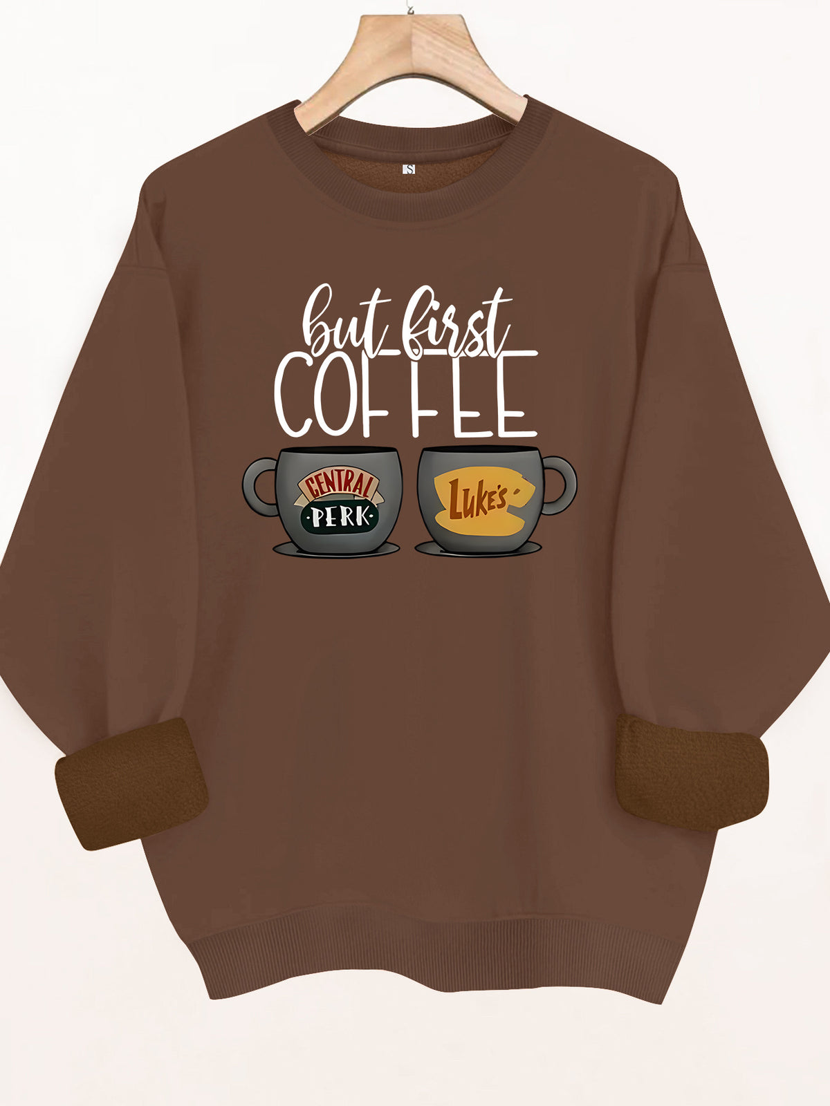 Coffee cup printed fleece hoodie