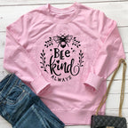 Bee Kind letter bee print round neck long sleeved sweatshirt