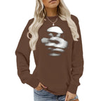 Blurred face printed round neck fleece hoodie