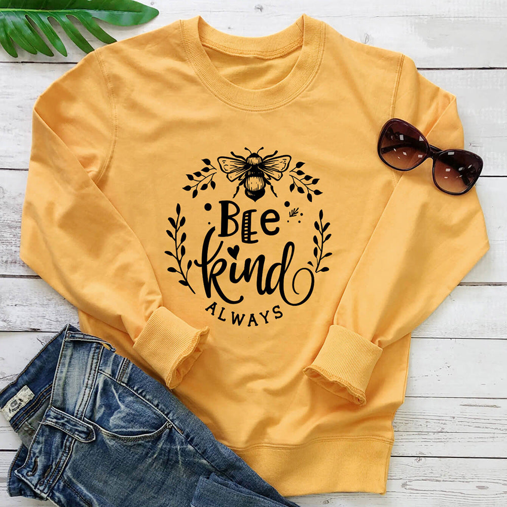 Bee Kind letter bee print round neck long sleeved sweatshirt