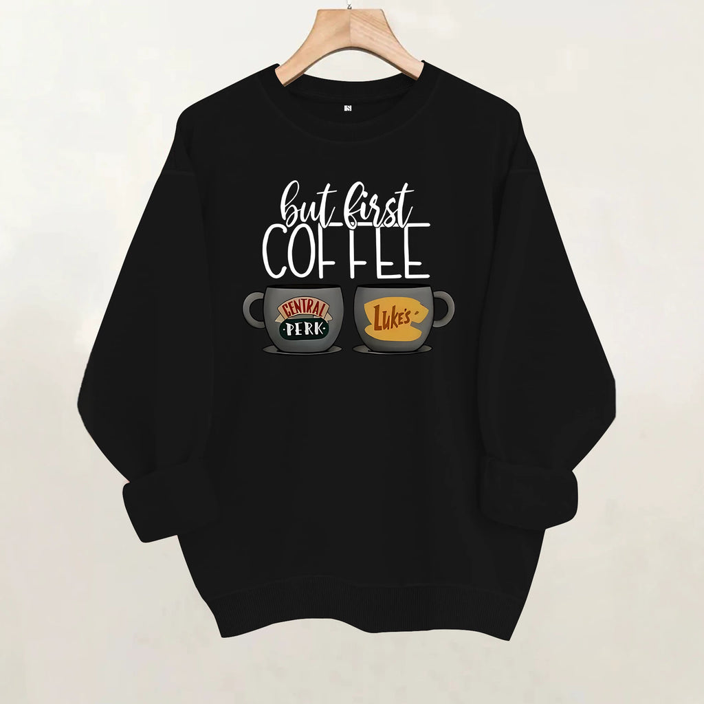 Coffee cup printed fleece hoodie