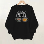 Coffee cup printed fleece hoodie