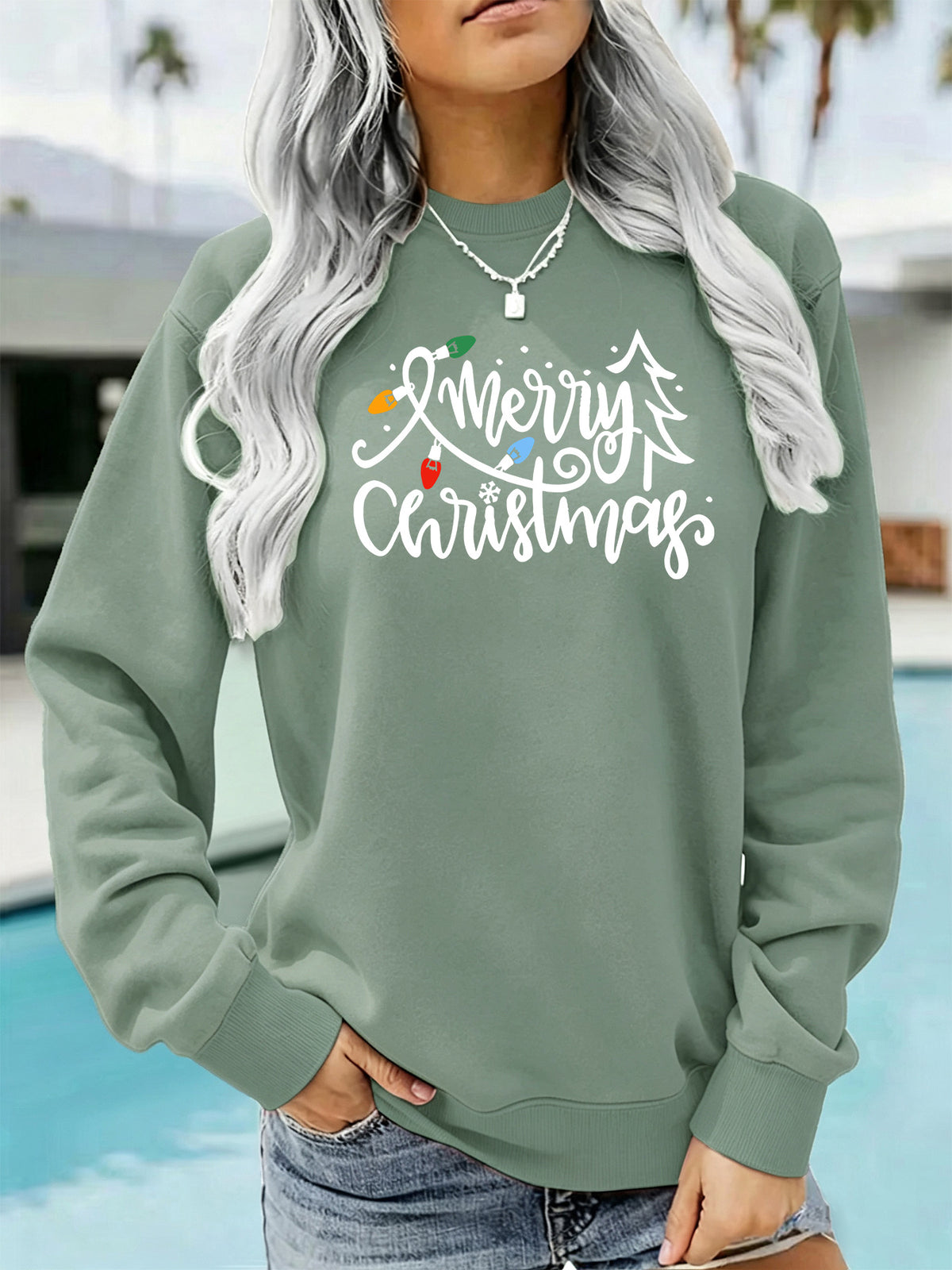 Light strip printed loose women's fleece hoodie
