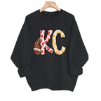 Love football letter printed round neck fleece hoodie